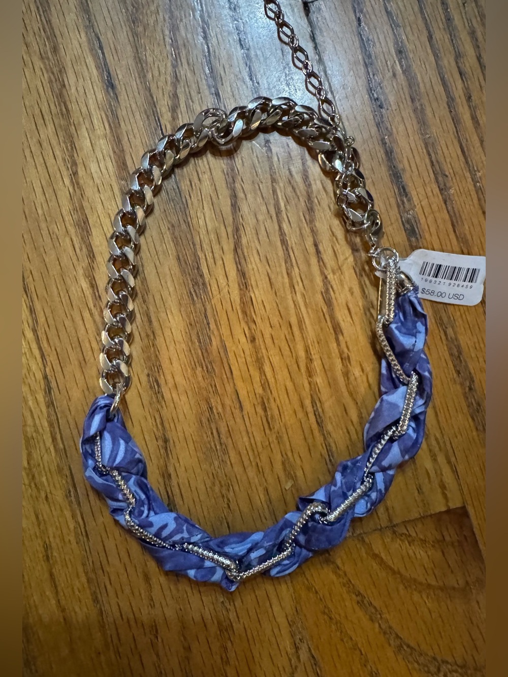 Free People Gold Chain Necklace with Purple Braided Fabric